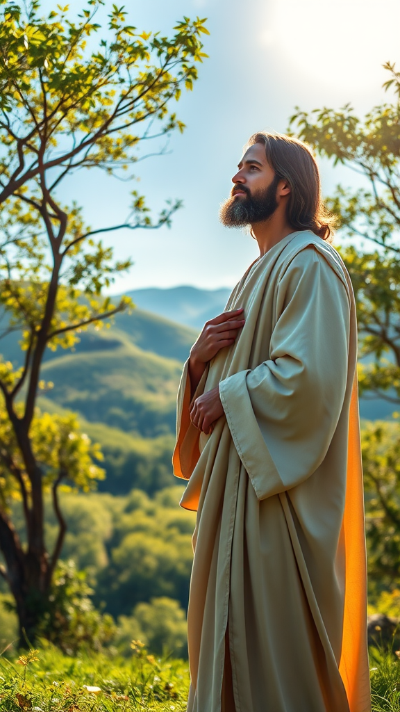 Jesus Christ in Tranquil Natural Landscape