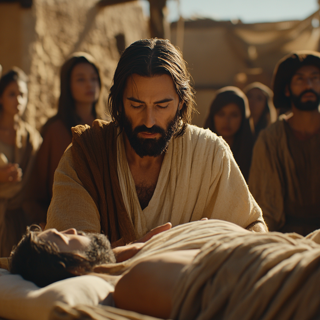 Jesus Healing a Sick Person in a Village