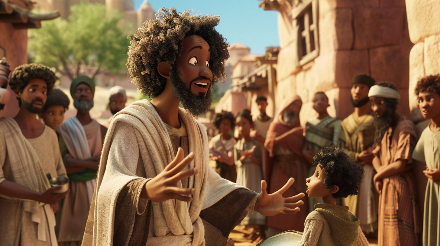 Jesus Teaching People in Ancient Galilee Cartoon Poster