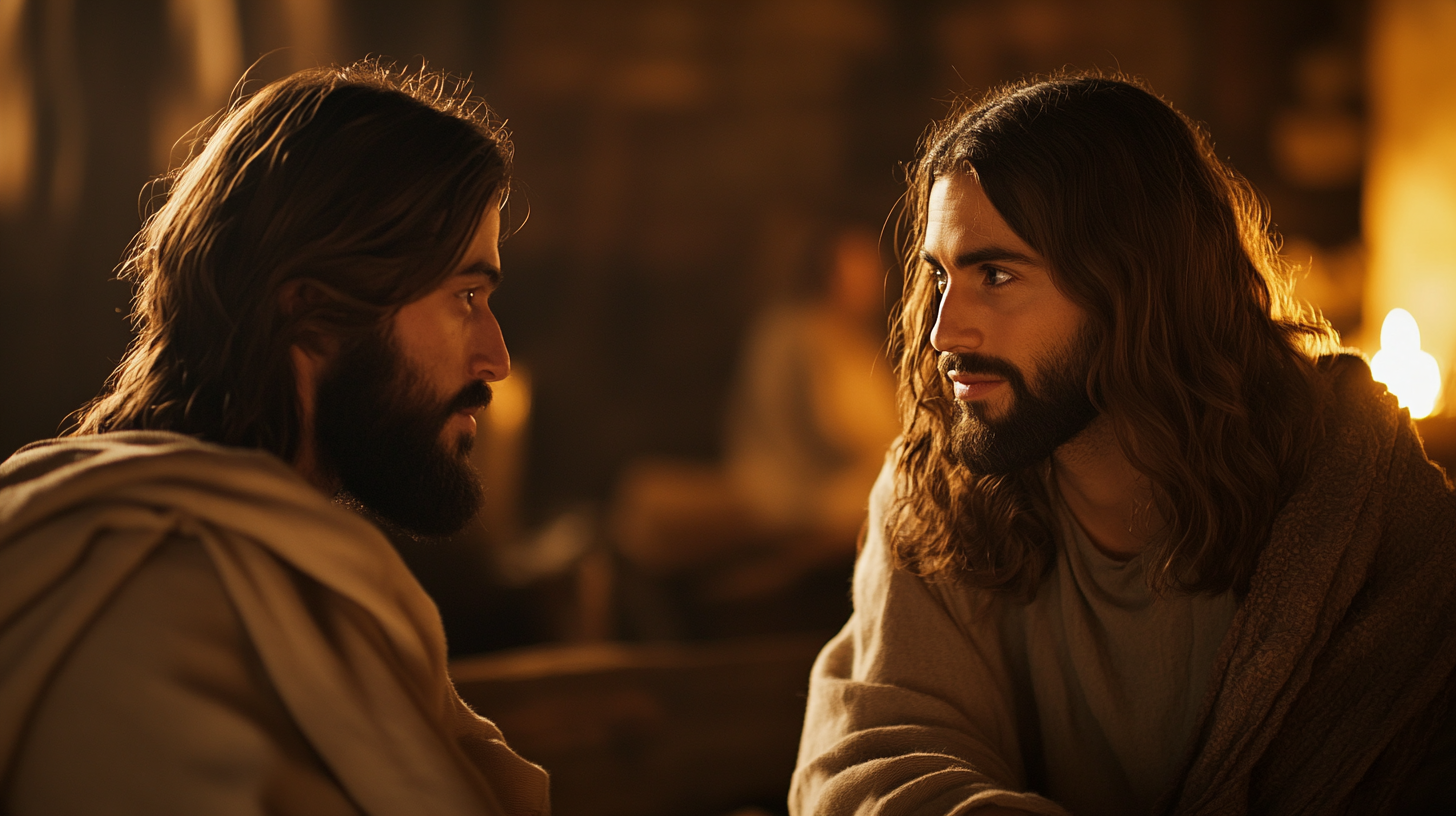 Jesus and friend in cozy room.