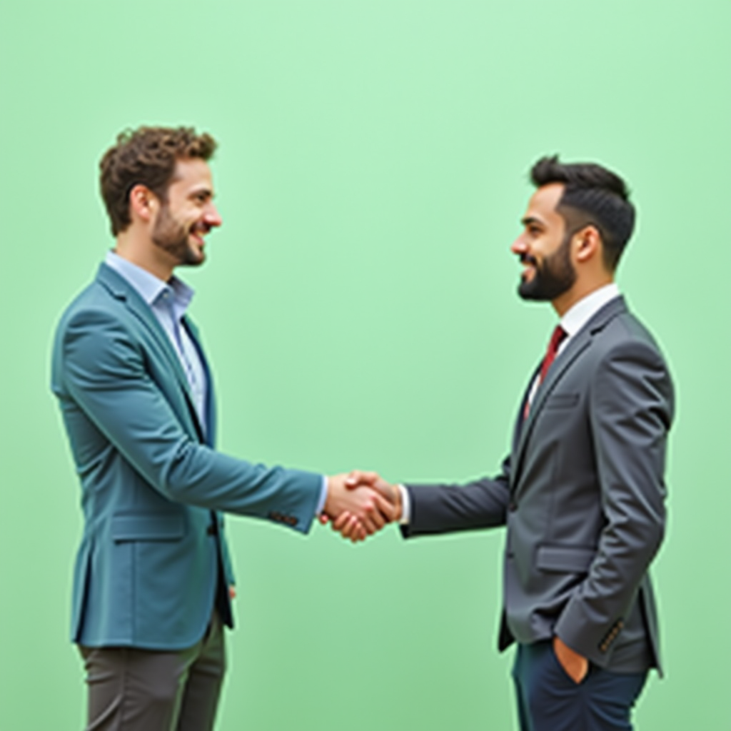 Job Candidate Handshake with Recruiter on Green Backdrop