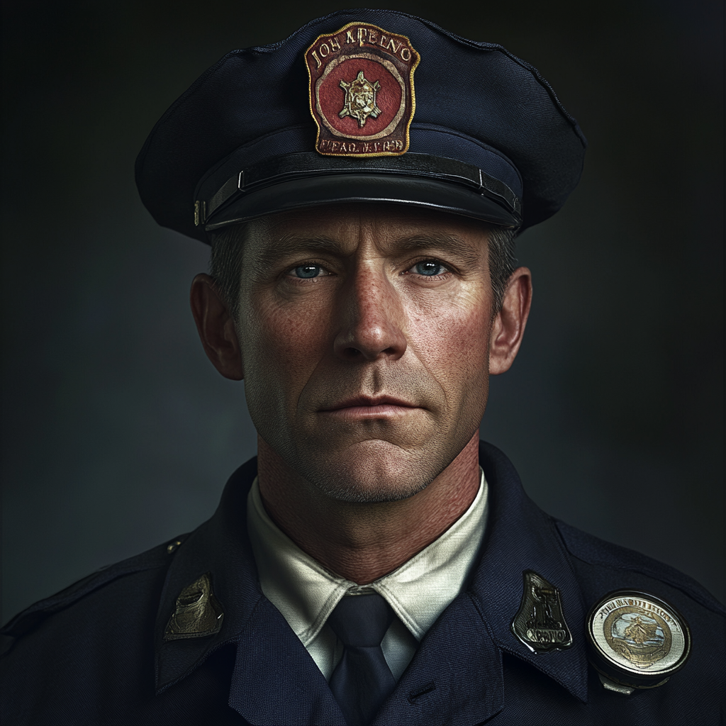 John, 45-year-old firefighter in realistic photo