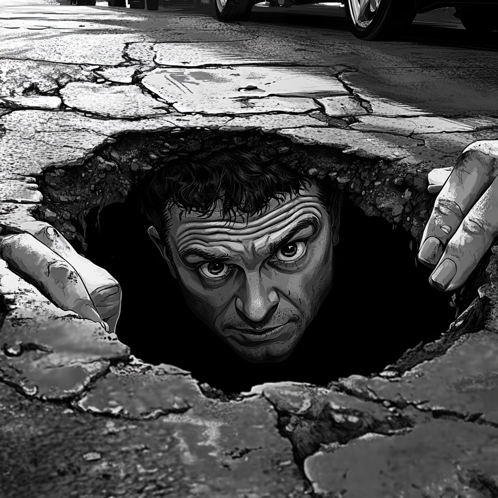 Julius Caesar peeks out of pothole in Rome