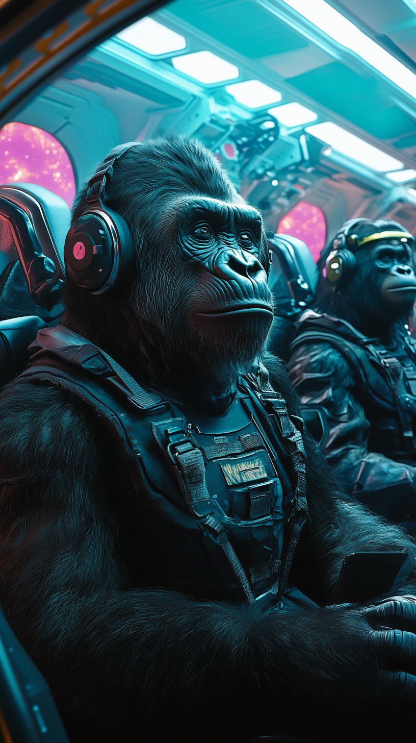 Jungle Animals in Space Suits on Colorful Ship