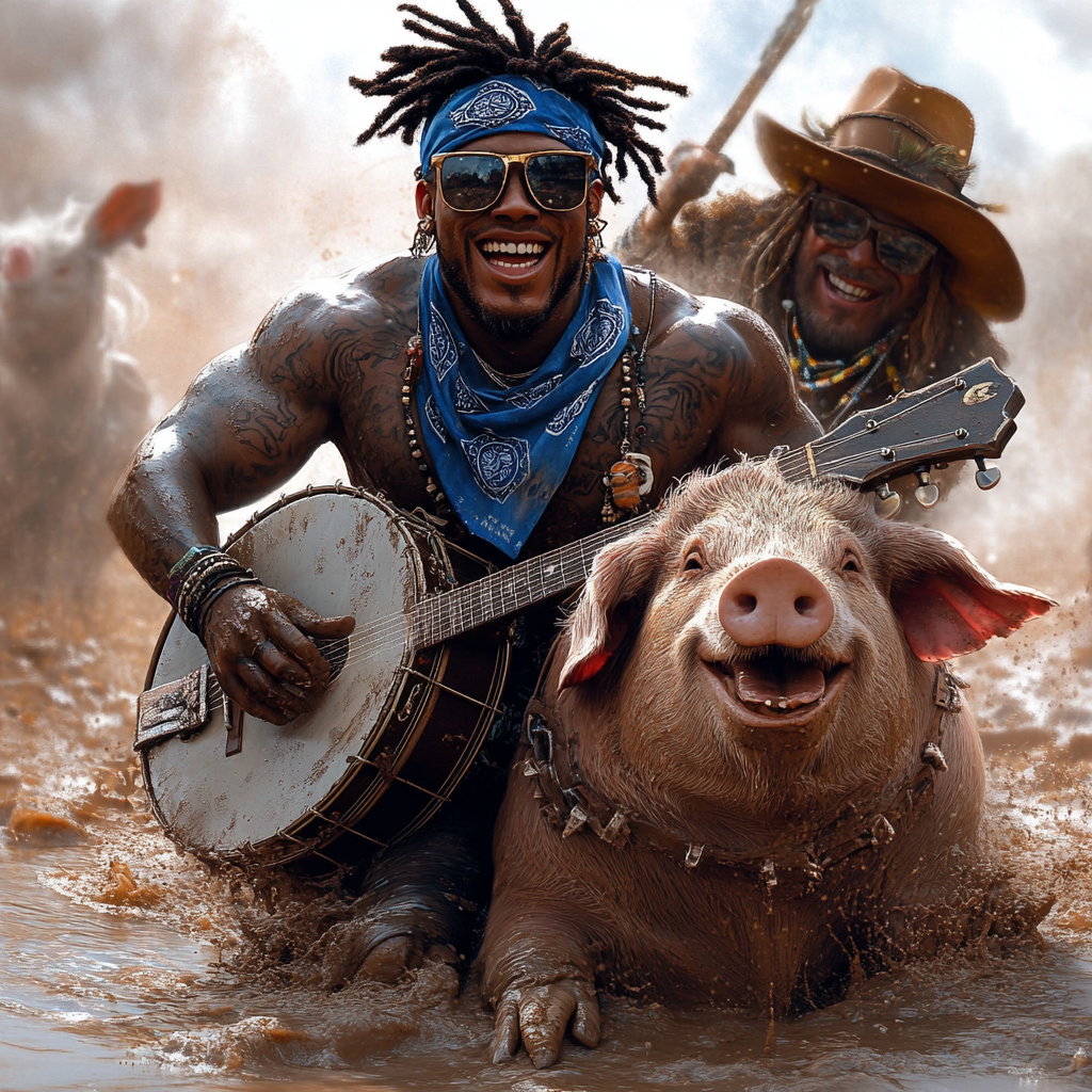 KSI rides a pig with cowboy hat