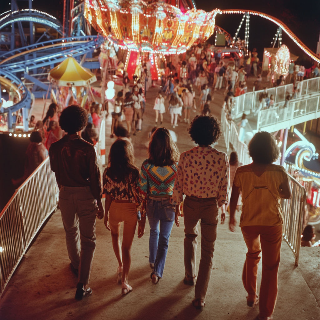 Kids Enter 70s Amusement Park at Night