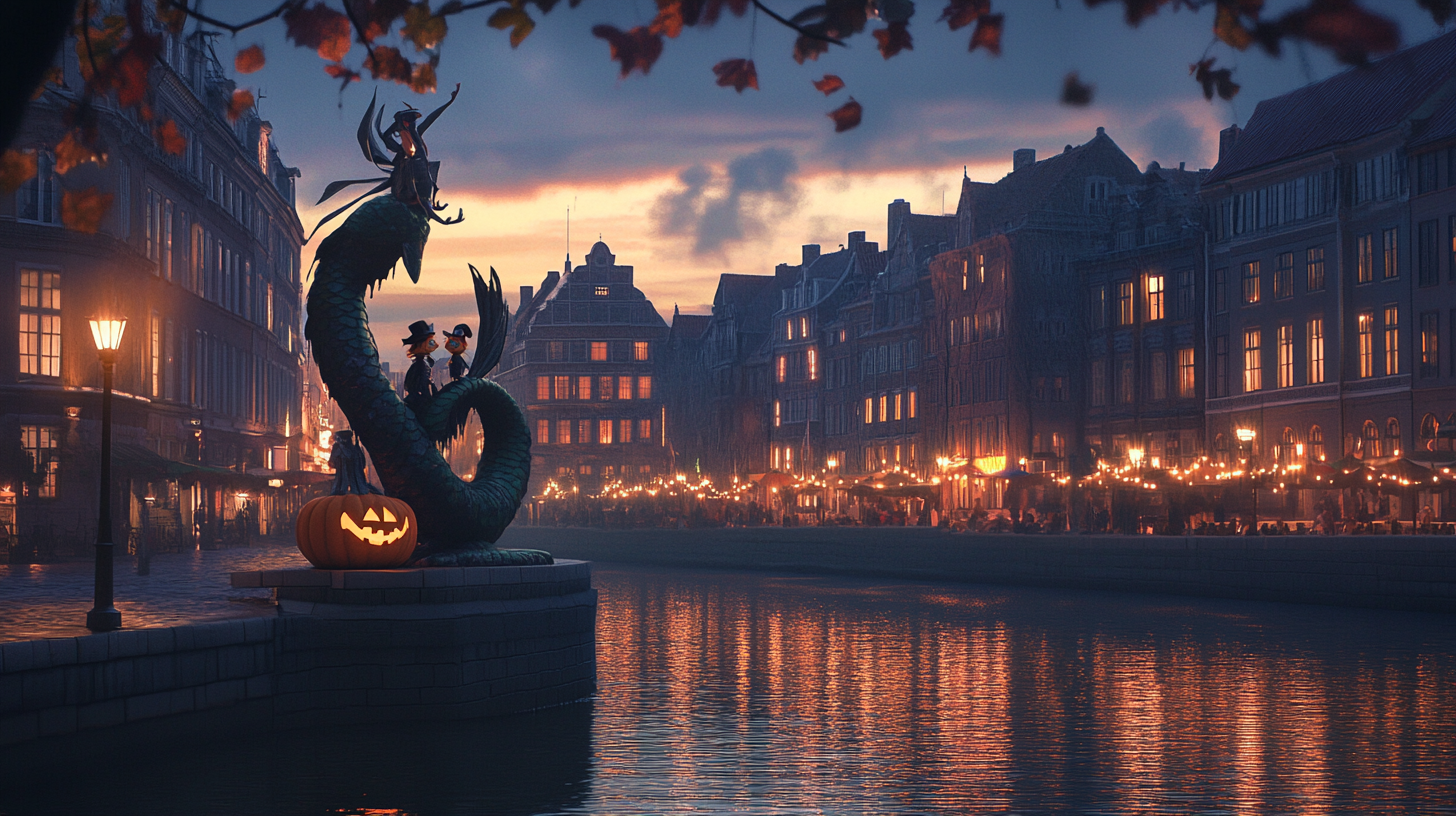 Kids in costumes at The Little Mermaid statue.