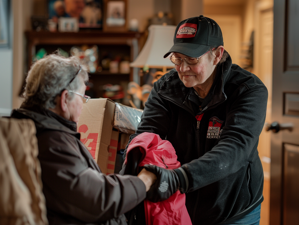 Kind Man Helps Elderly Lady Pack with Love