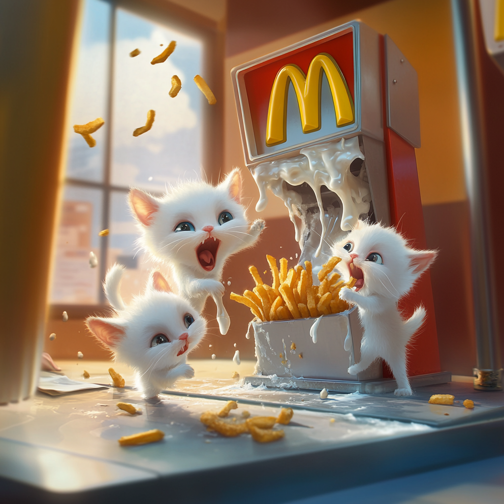 Kittens Making Mess at McDonald's with Ice Cream