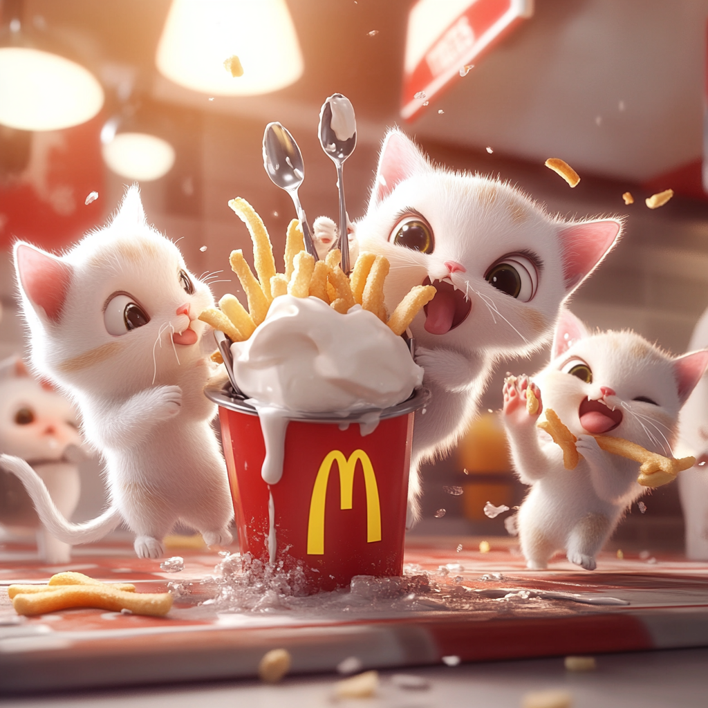 Kittens Making Mischief with McDonald's Fries, Ice Cream