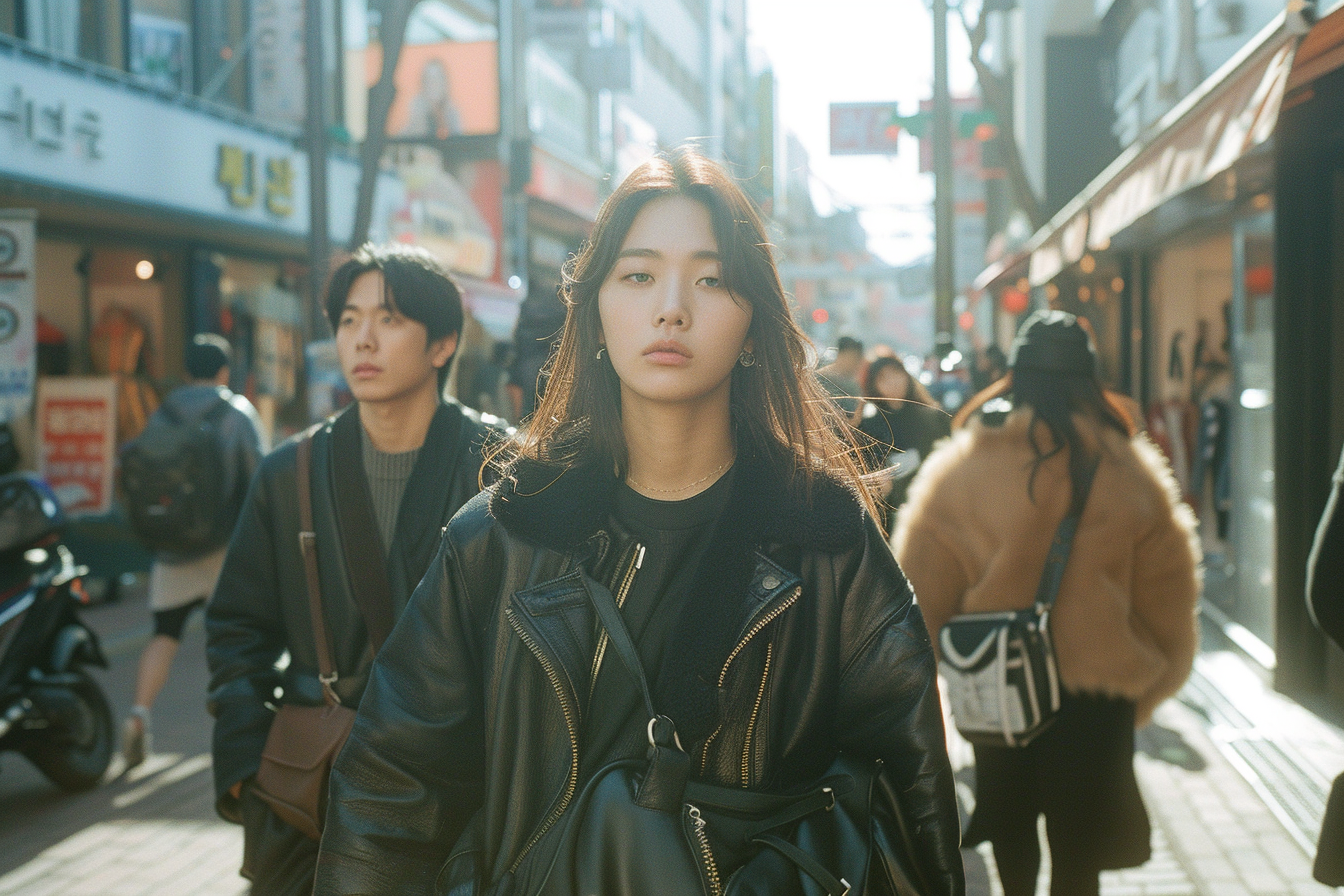 Korean city street fashion: People in stylish clothes