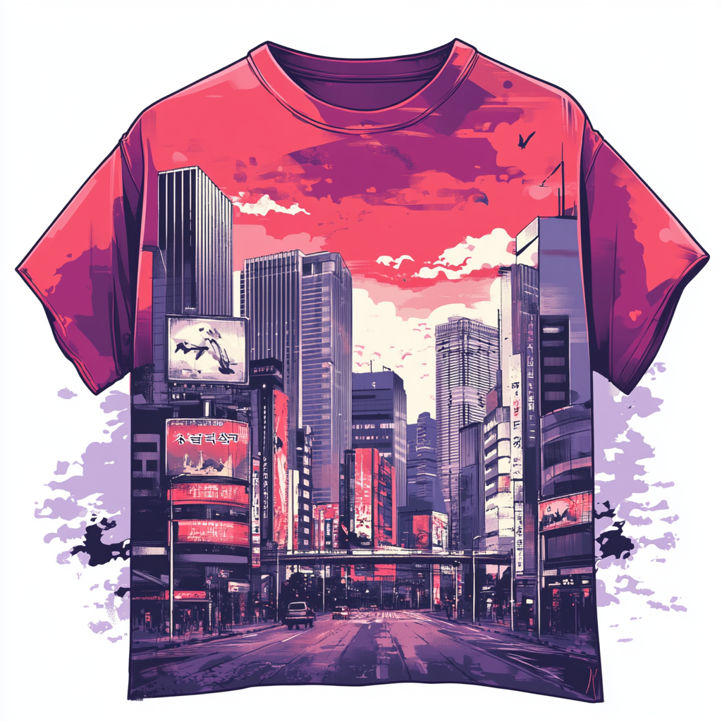 Korean style red shirt with city elements