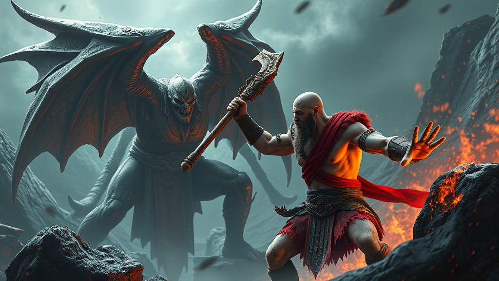 Kratos battles the evil enemy in fierce combat.