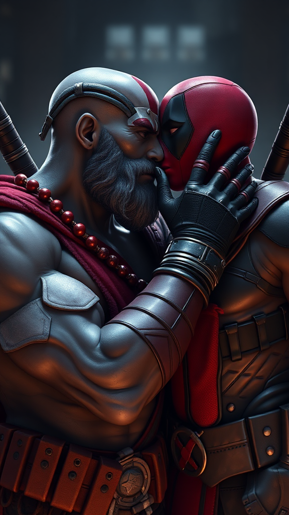 Kratos kissing Deadpool