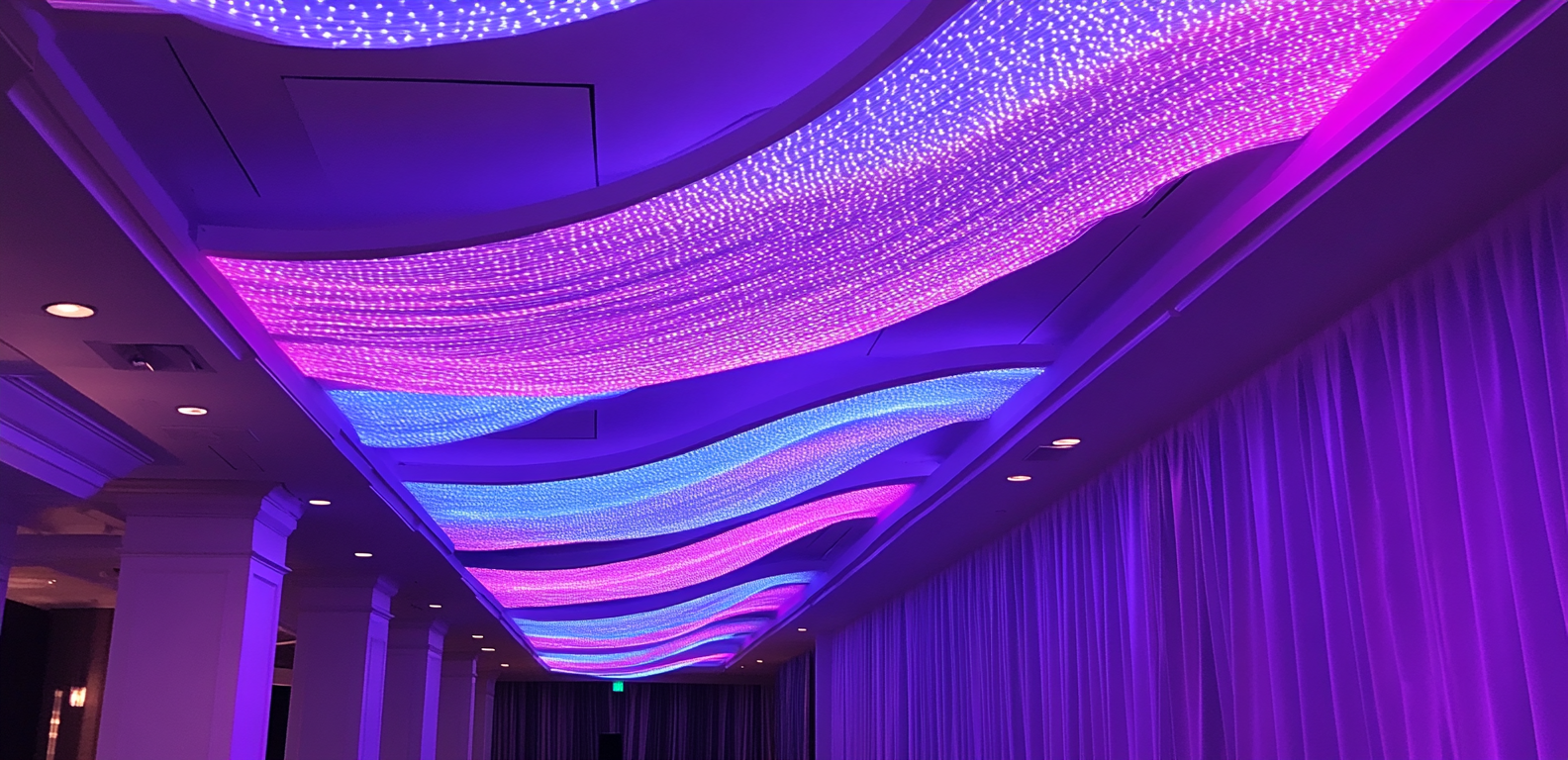 LED lights on ceiling shaped like waves