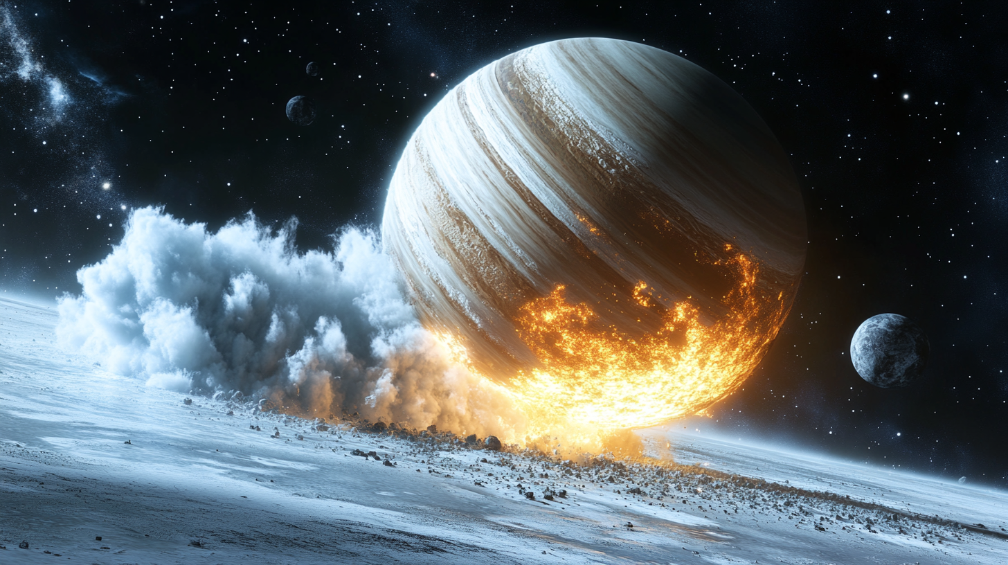 Large icy gas planet hit by smaller rocky planet