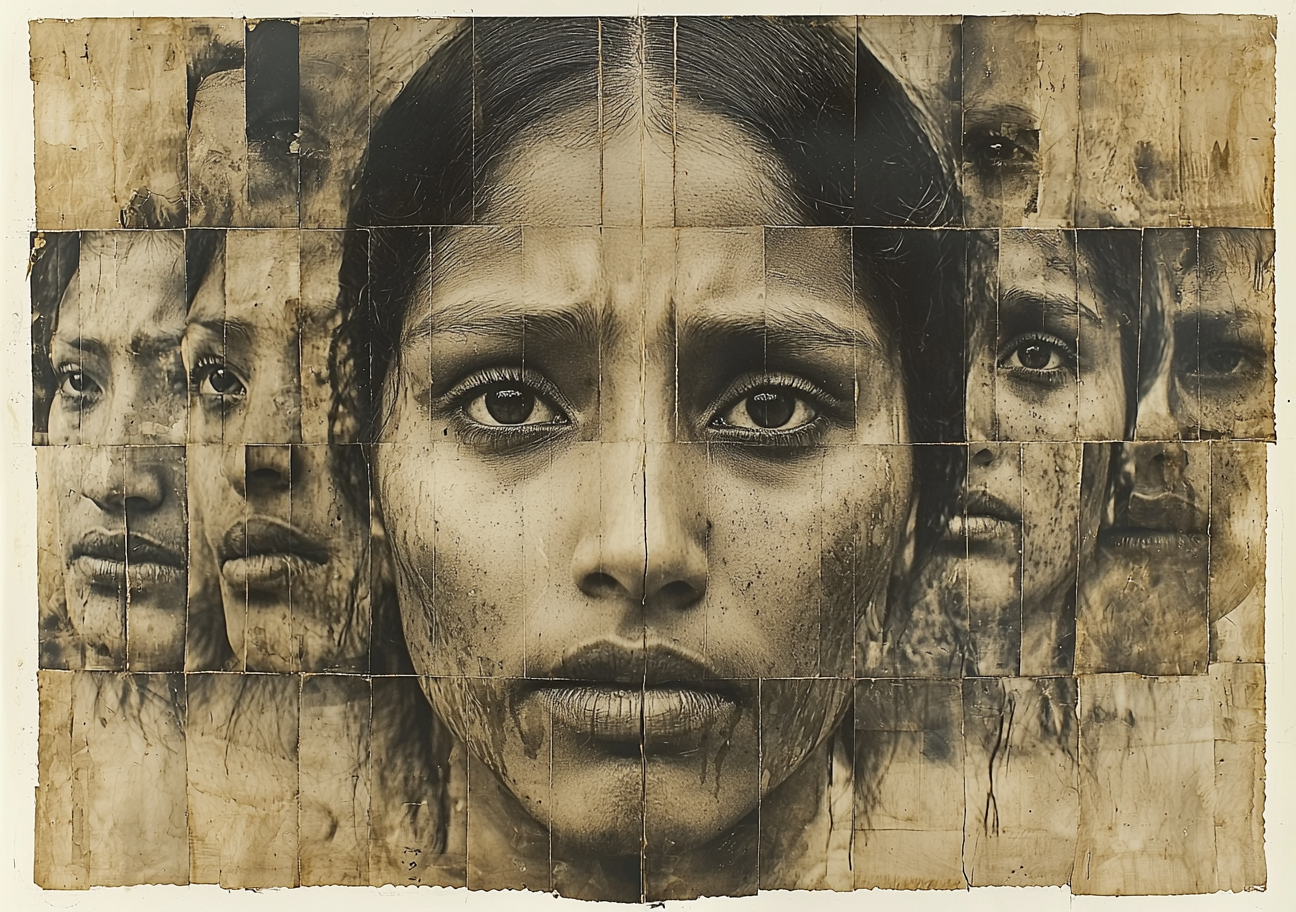 Latin American women cry in photo collage artwork