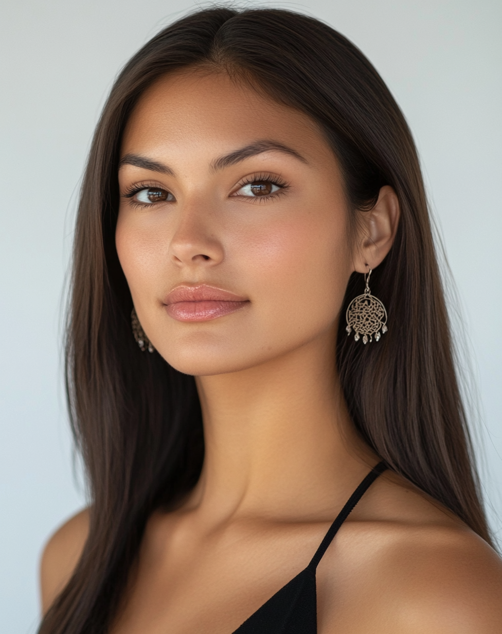 Latina beauty wearing earrings in headshot photo