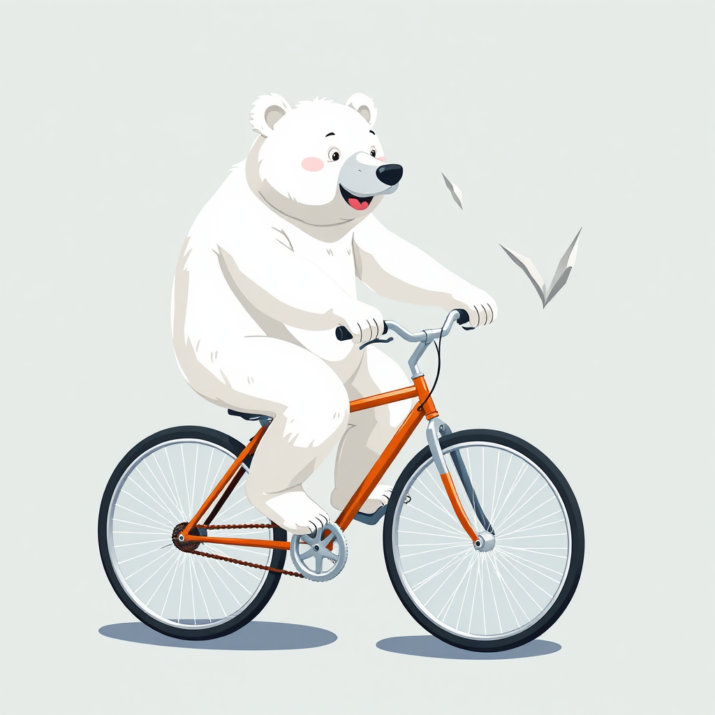 Lazy white bear rides bicycle in art.