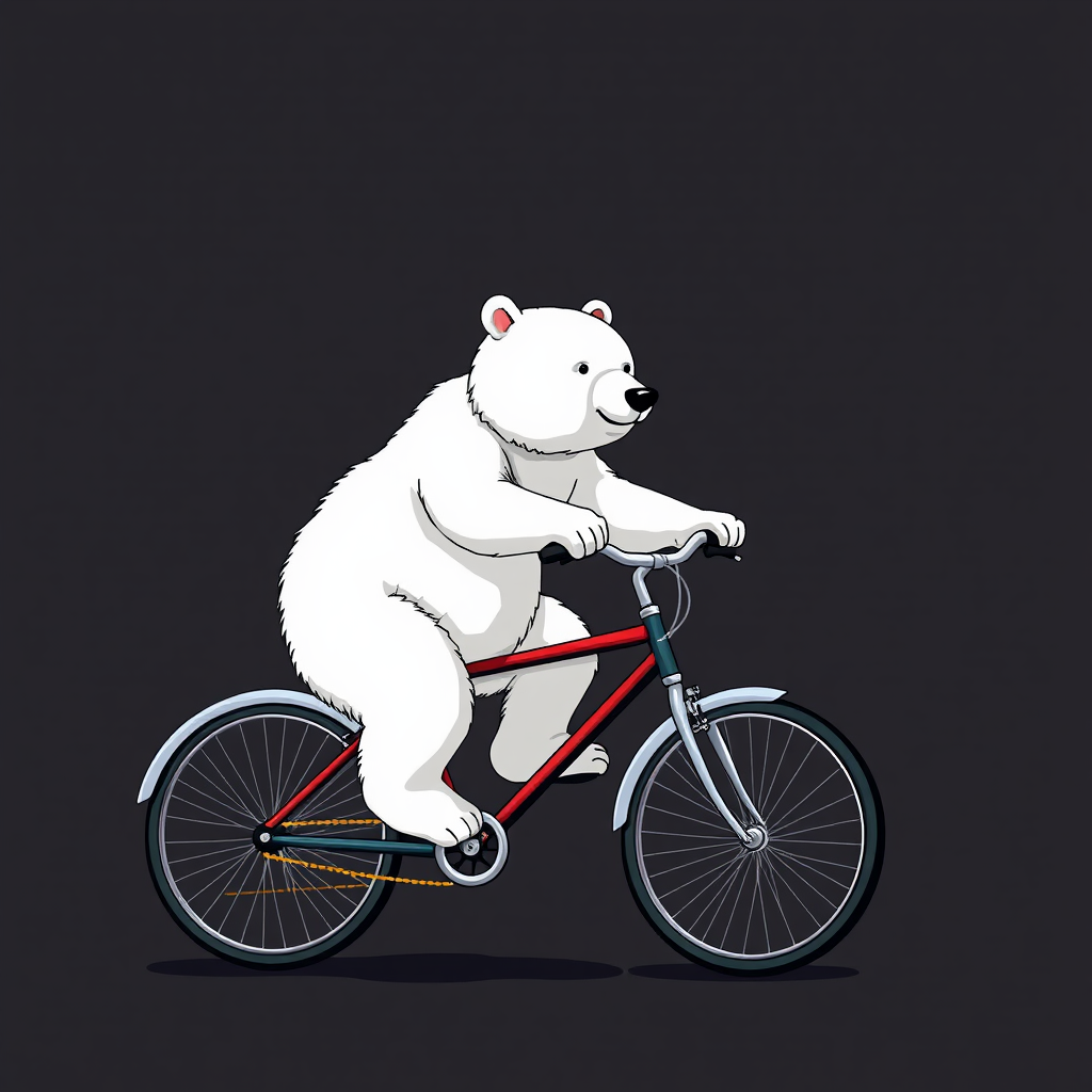 Lazy white bear riding bicycle in four colors.