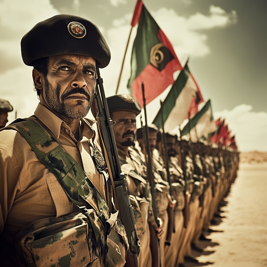 Libyan Guards Holding Rifles and Flags