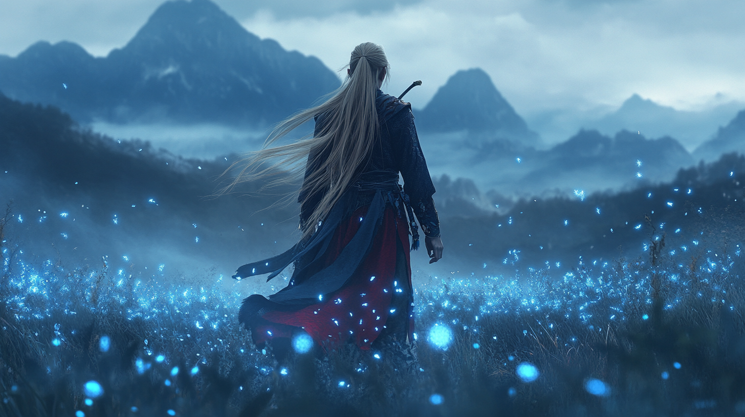 Link in Ethnic Clothes Amidst Dreamy Blue Mountains