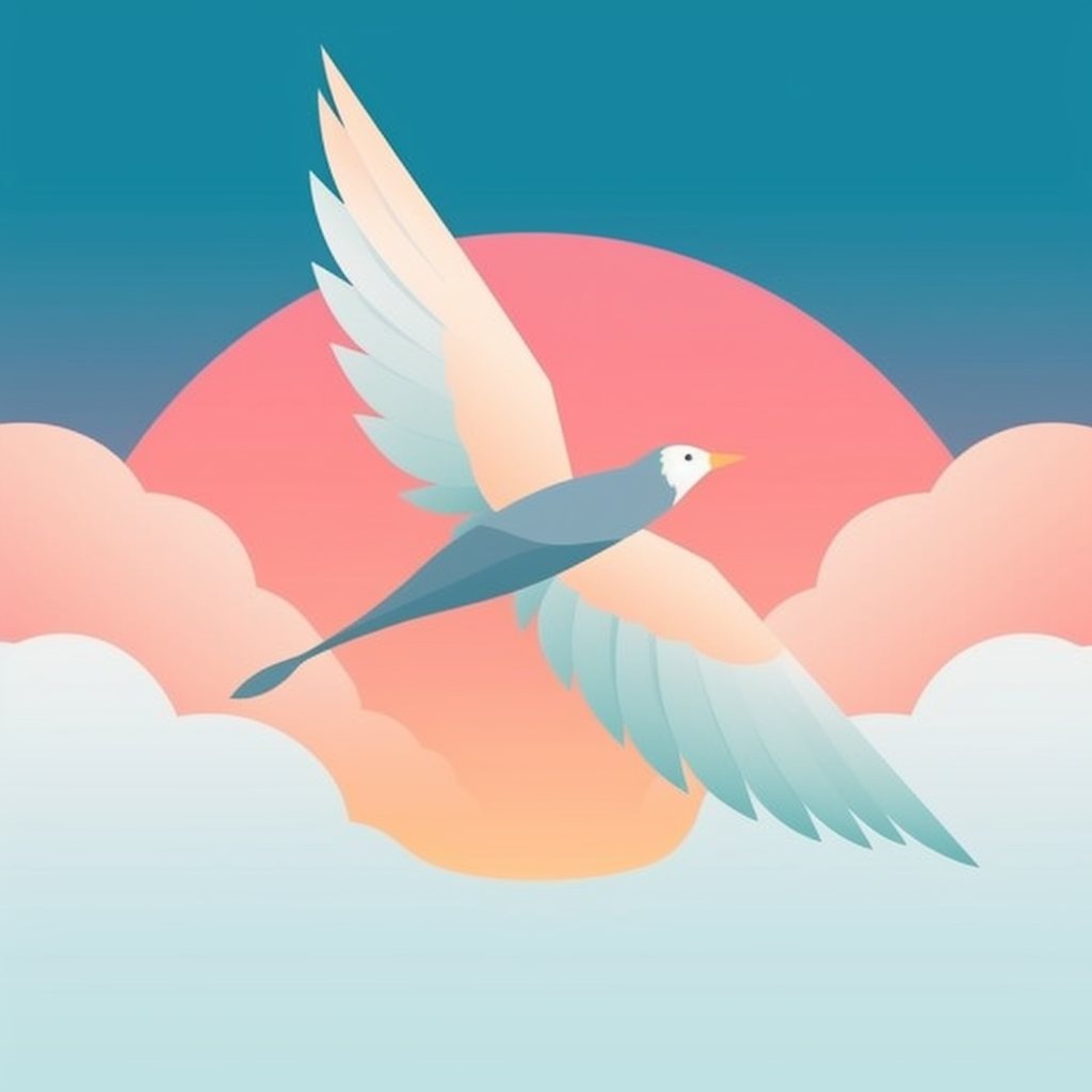 LinkedIn banner with open skies, flying bird, pastel colors.