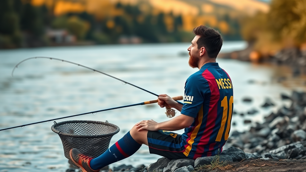 Lionel Messi Fishing in Barcelona Jersey by Riverside.