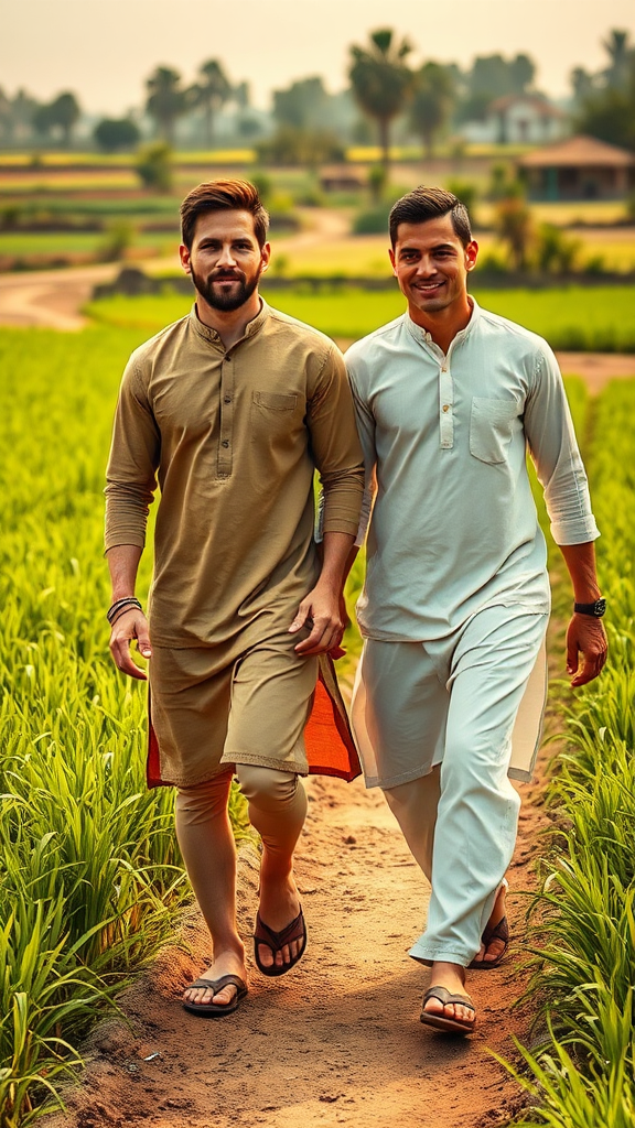 Lionel Messi and Cristiano Ronaldo in Indian countryside.