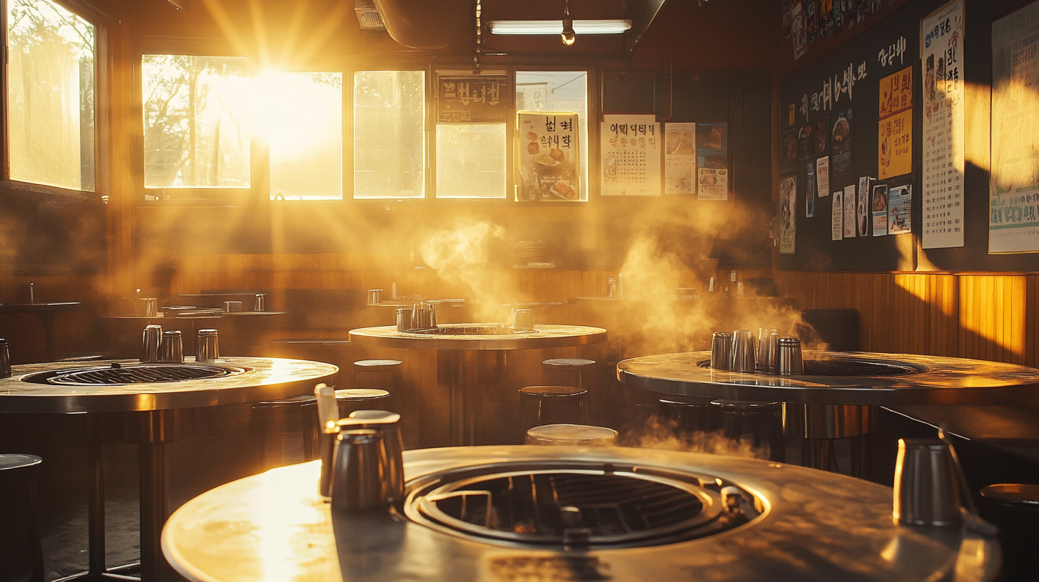 Lively Korean BBQ Restaurant in Bright Daylight