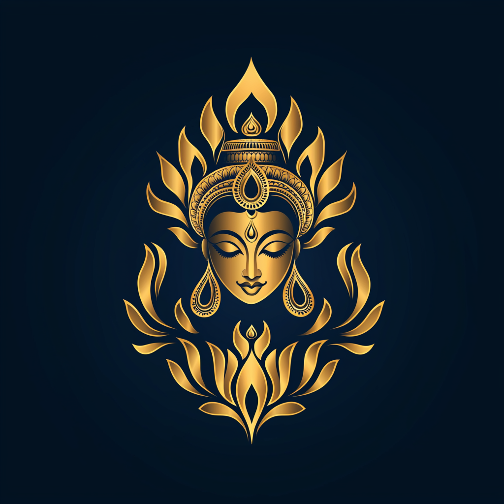 Logo of shiny gold Ganesha with bright chakras