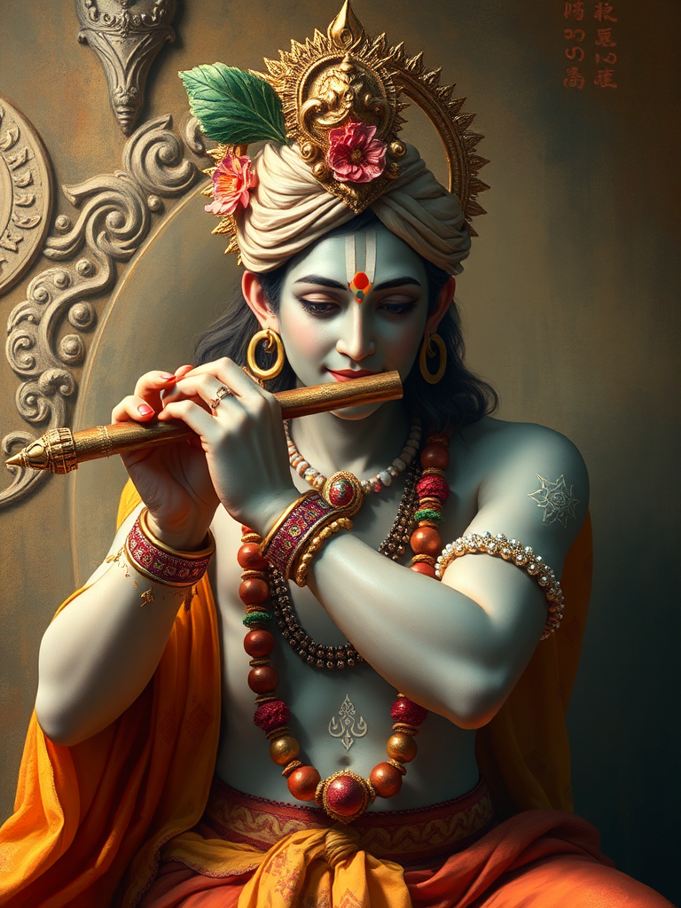 Lord Krishna Playing Flute in Nature