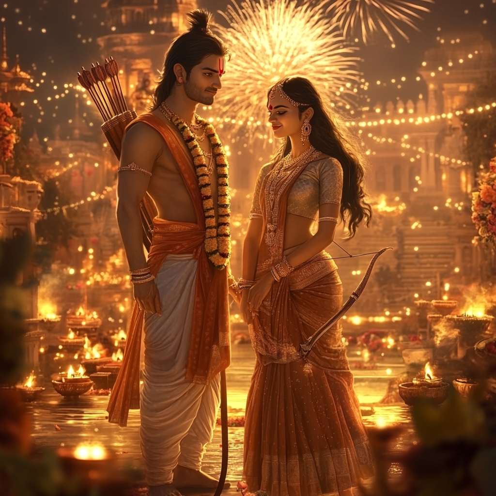 Lord Ram and Maa Sita Blessing Diwali Celebrations