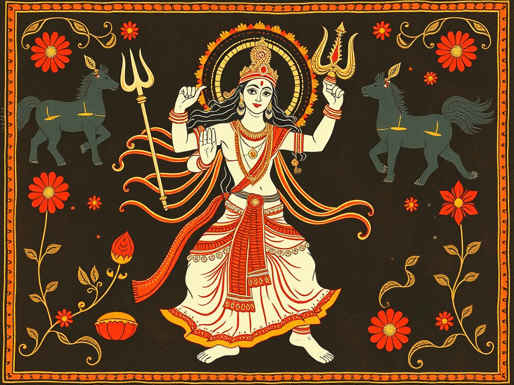 Lord Shiva and Parvati Dancing in Kalamkari Design
