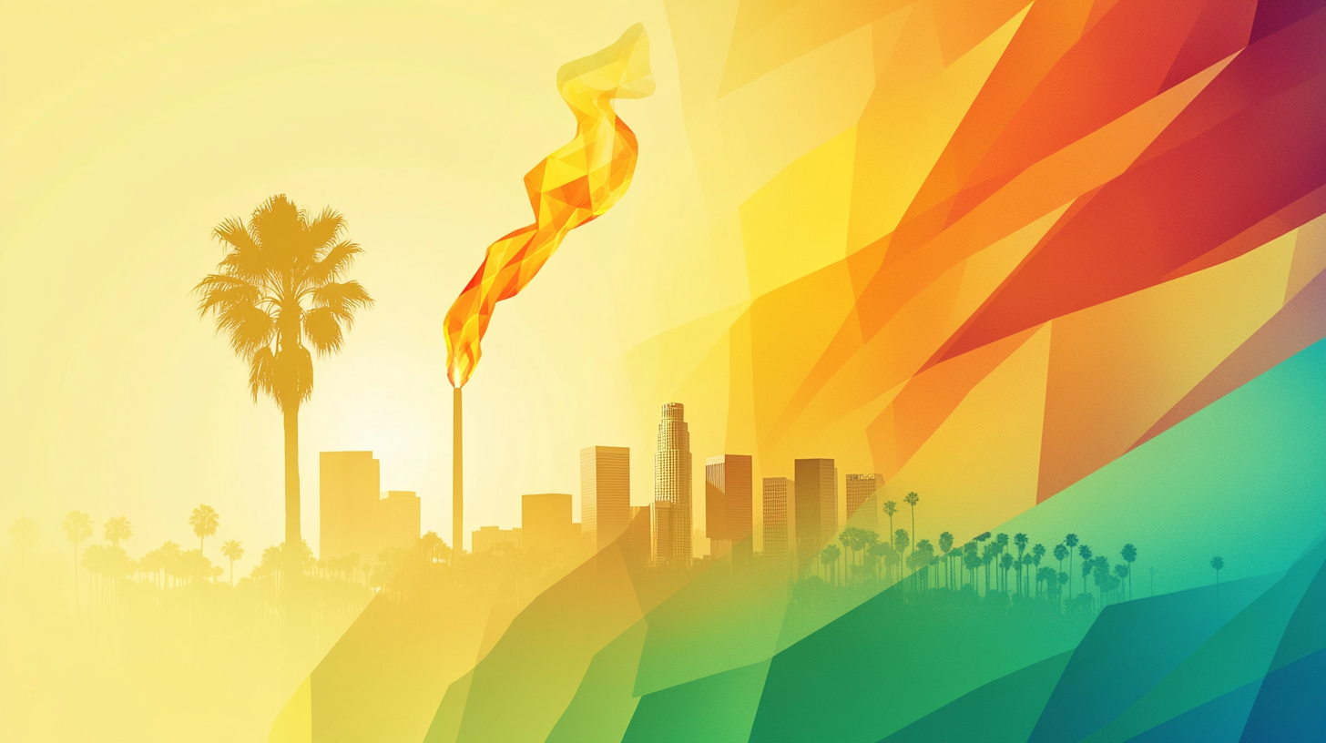 Los Angeles Olympic Torch Abstract: Colorful Stripes Silhouette