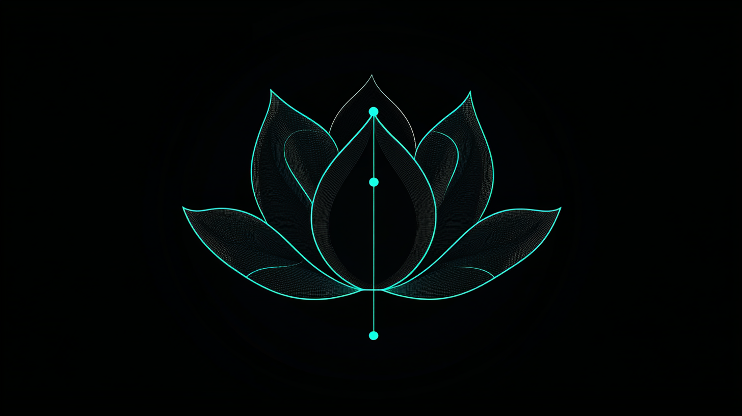 Lotus flower with teal circuit line design