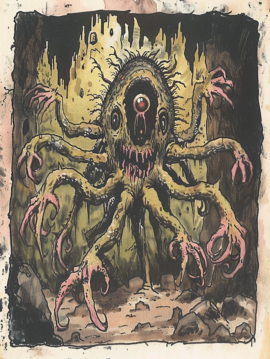 Lovecraftian Creature Trading Card in Psychedelic Cave