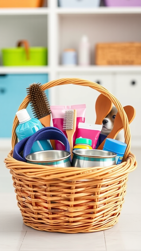 Loving Pet Care Basket with Practical Supplies