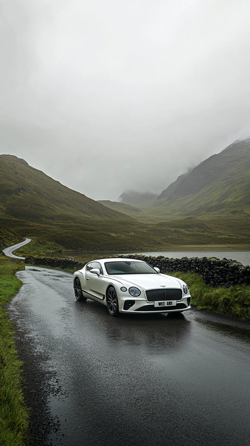 Luxurious Bentley in Scottish Highlands landscape