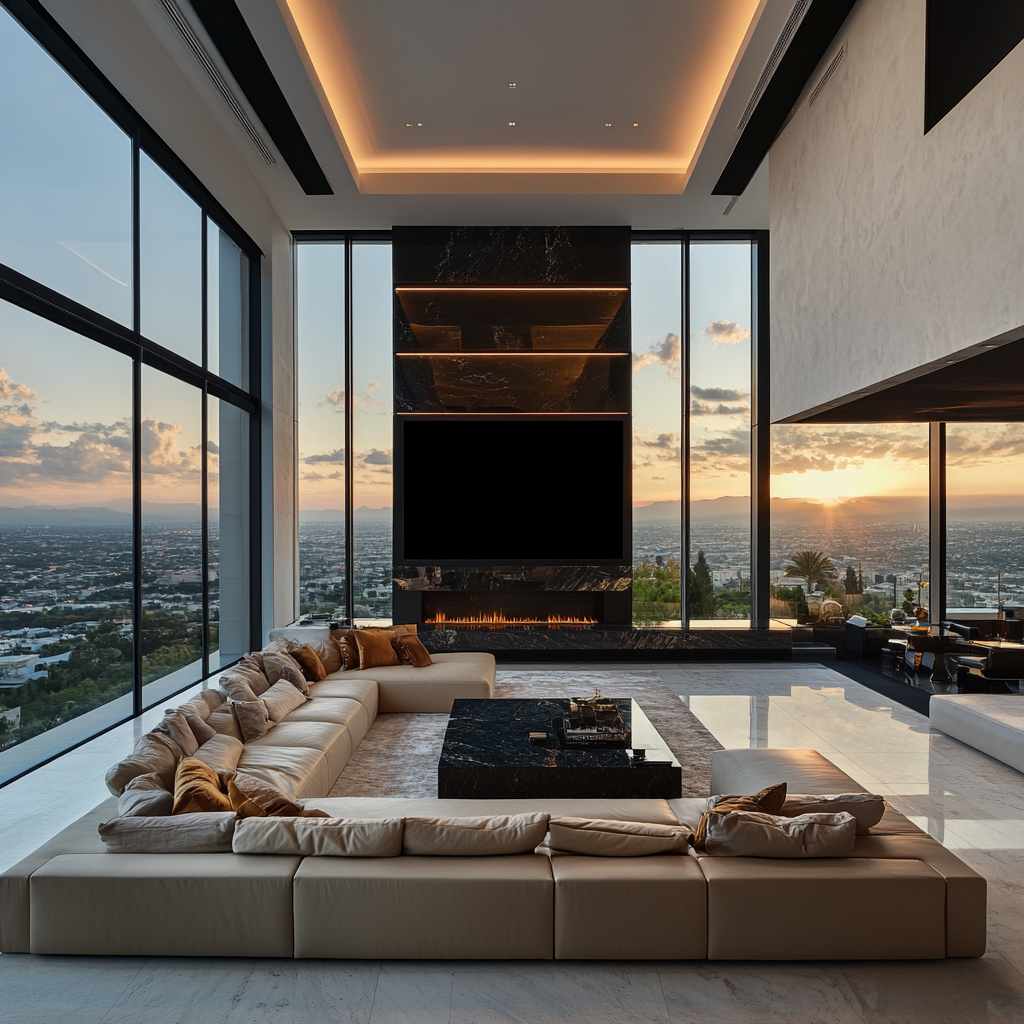 Luxurious Billionaire Mansion Living Room with High-Tech Ambiance