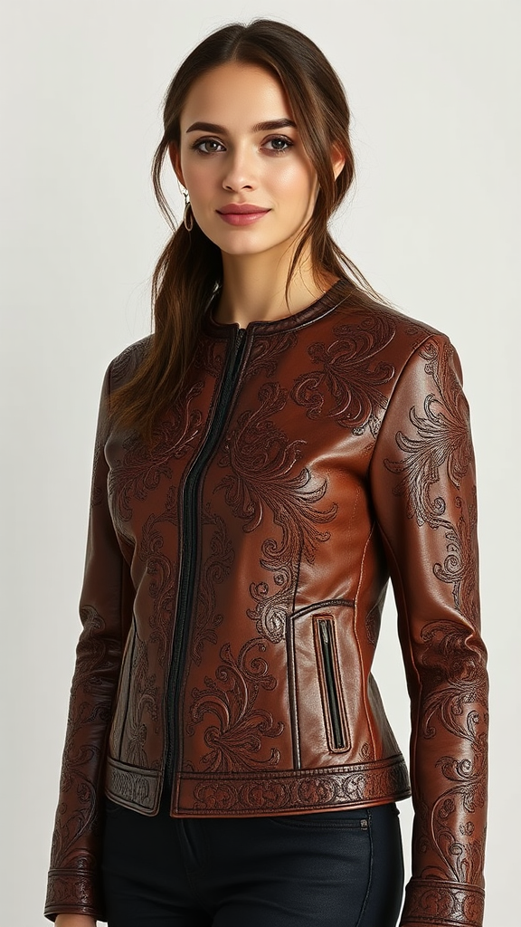 Luxurious Leather Jacket with Persian-Inspired Embossing