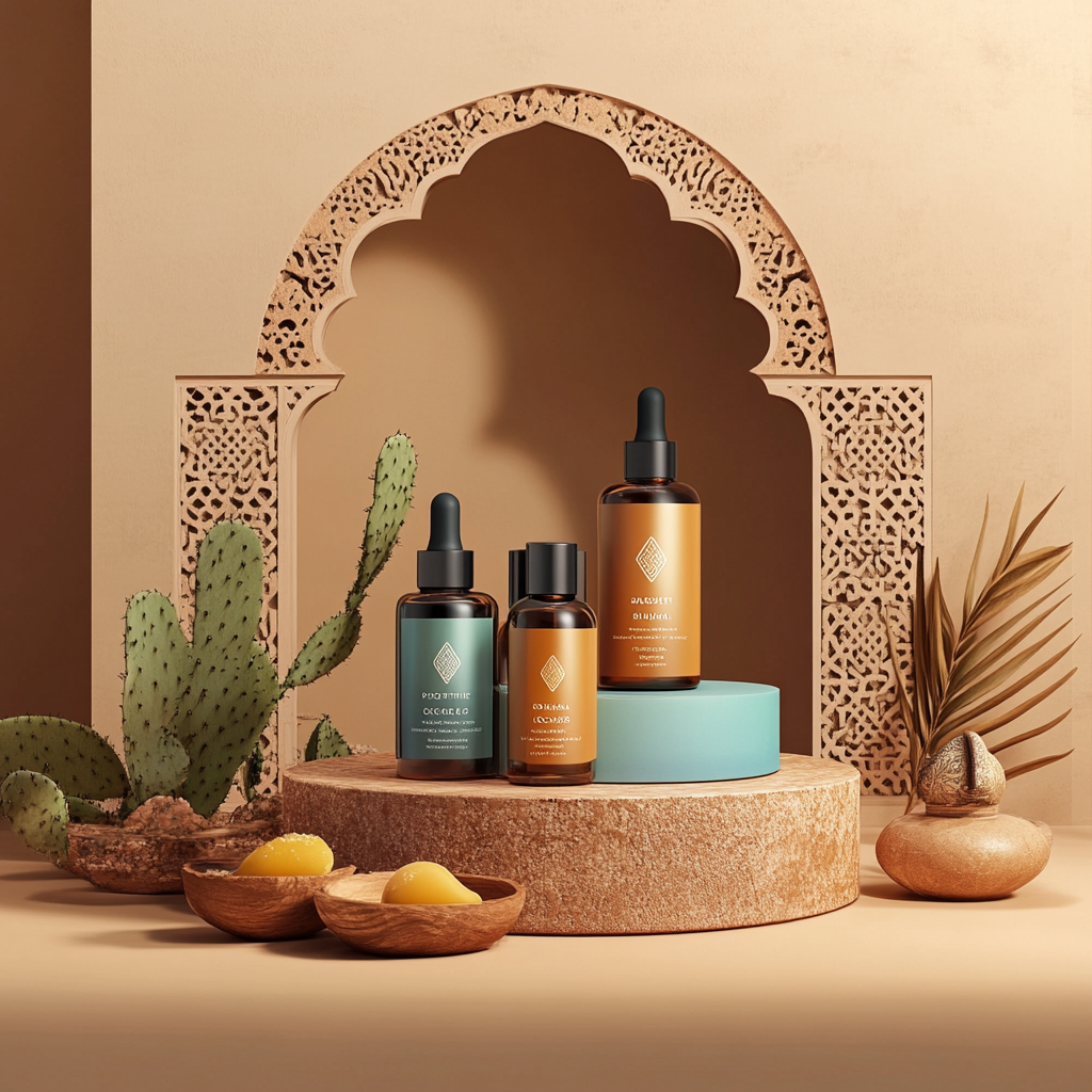 Luxurious Moroccan Organic Cosmetics: Elegant Advertisement Poster