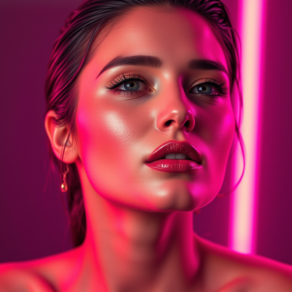 Luxurious Neon-illuminated Woman in High-End Beauty Portrait