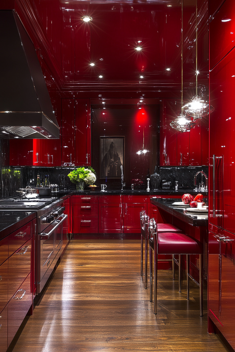 Luxurious Red Kitchen with Elegant Design