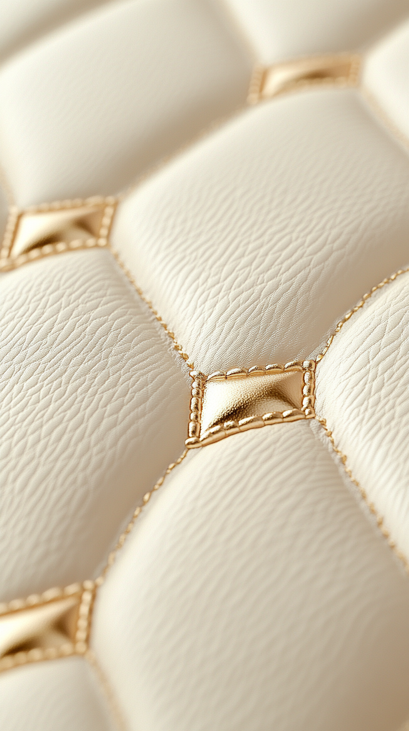 Luxurious White Leather with Golden Stitching Details