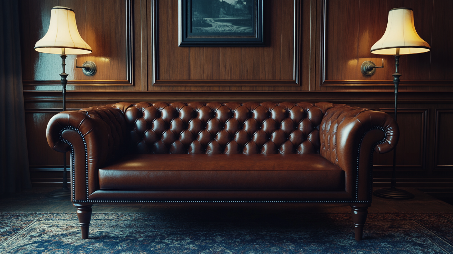 Luxurious brown leather sofa in 19th century Japan