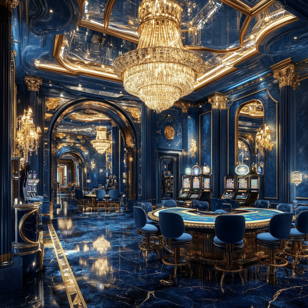 Luxurious high-class casino with deep blue ambiance