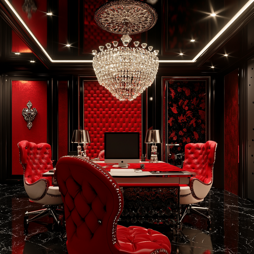 Luxury red and black office with dalmatian print