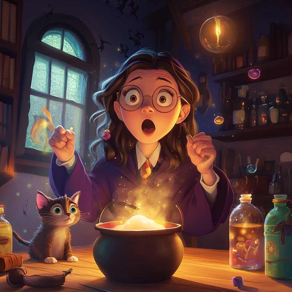 Magical Witch Mixing Potions in Enchanted House