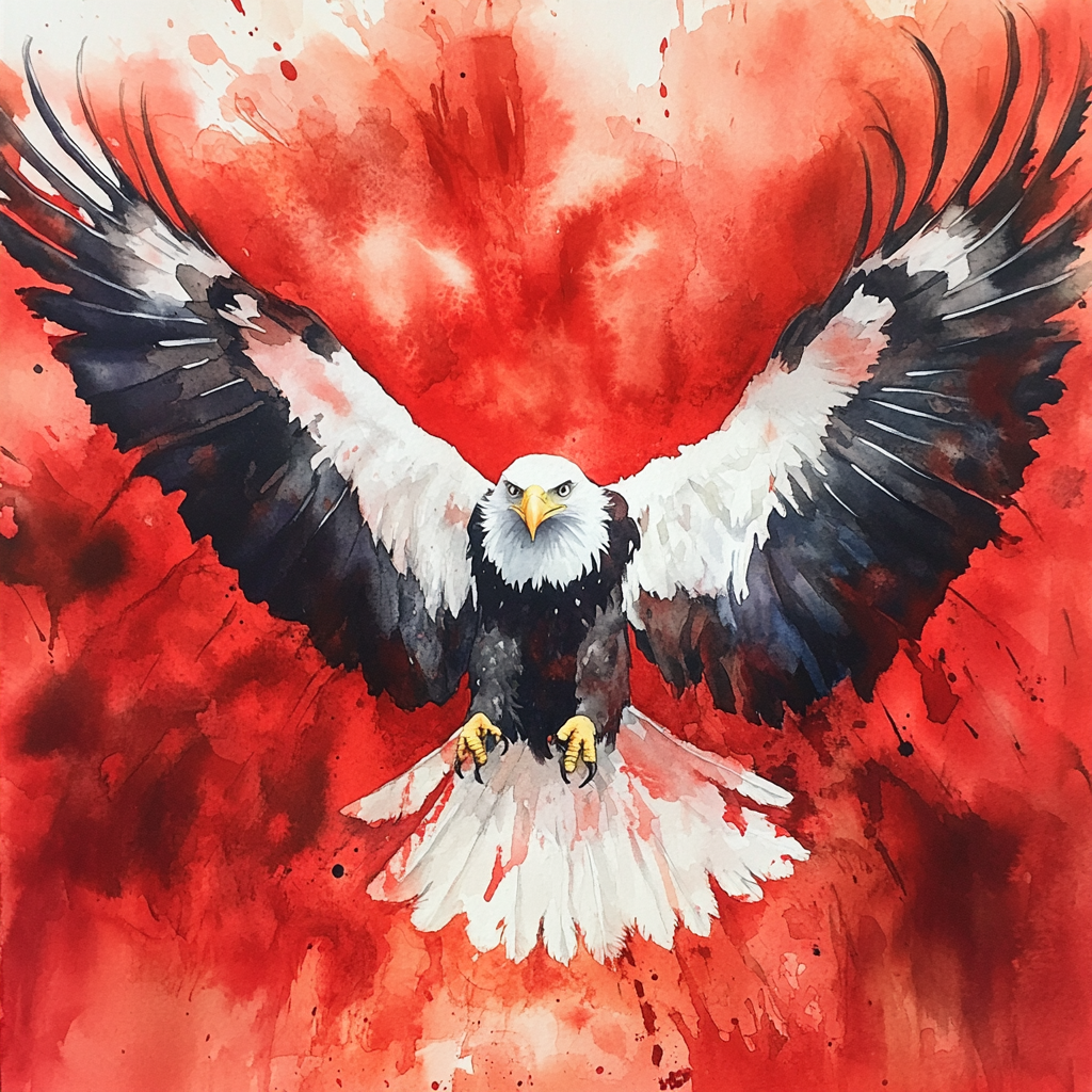 Majestic White Eagle Against Fiery Red Background